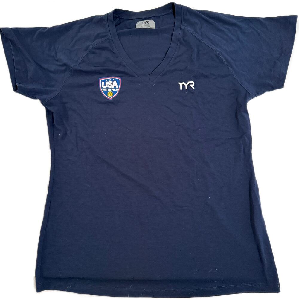 TYR Womens USA Water Polo WP Alliance Tech Tee - Navy V-Neck TFSSTW3A Size XS